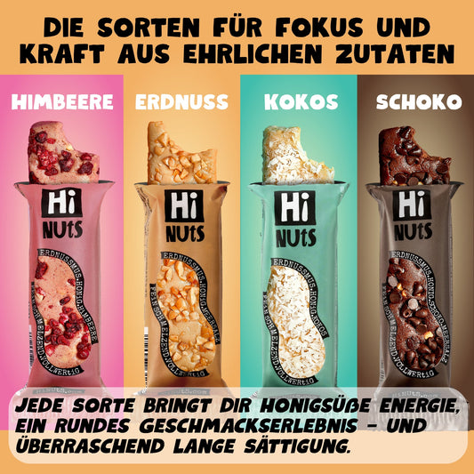 HiNUtS Lieblingsbox MIX (4x3 Riegel), Energieriegel mit Erdnuss, Himbeere, Kokos und Schoko – Default Title