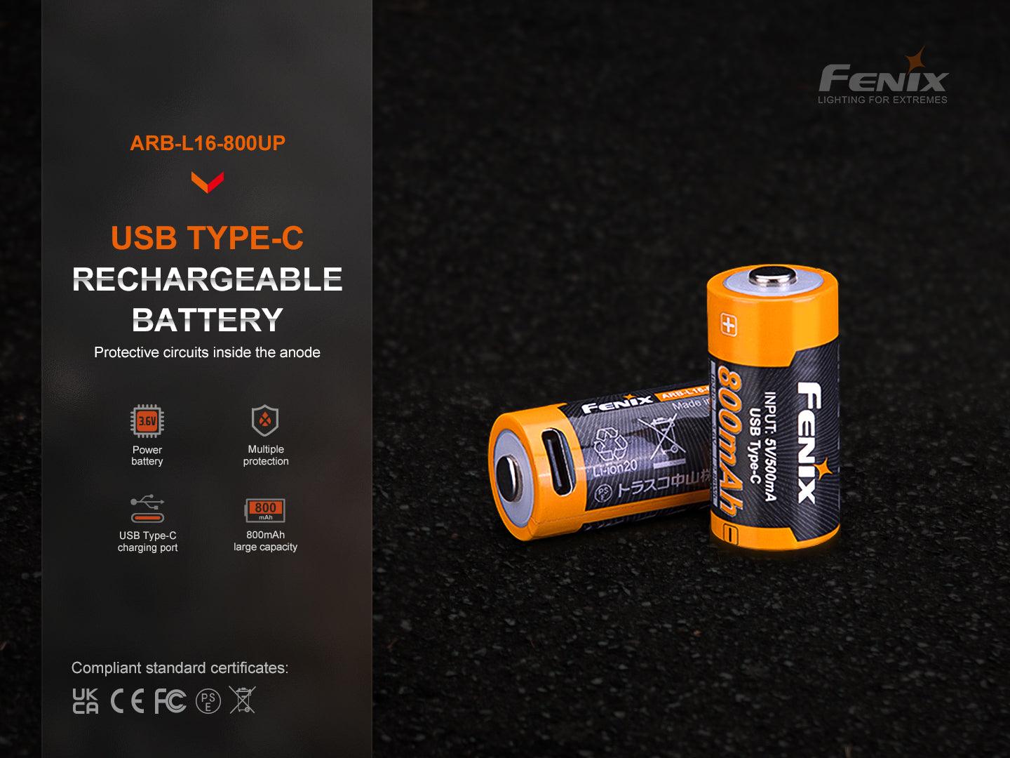 Fenix ARB-L16-800UP – Wiederaufladbarer USB-Akku (800 mAh)