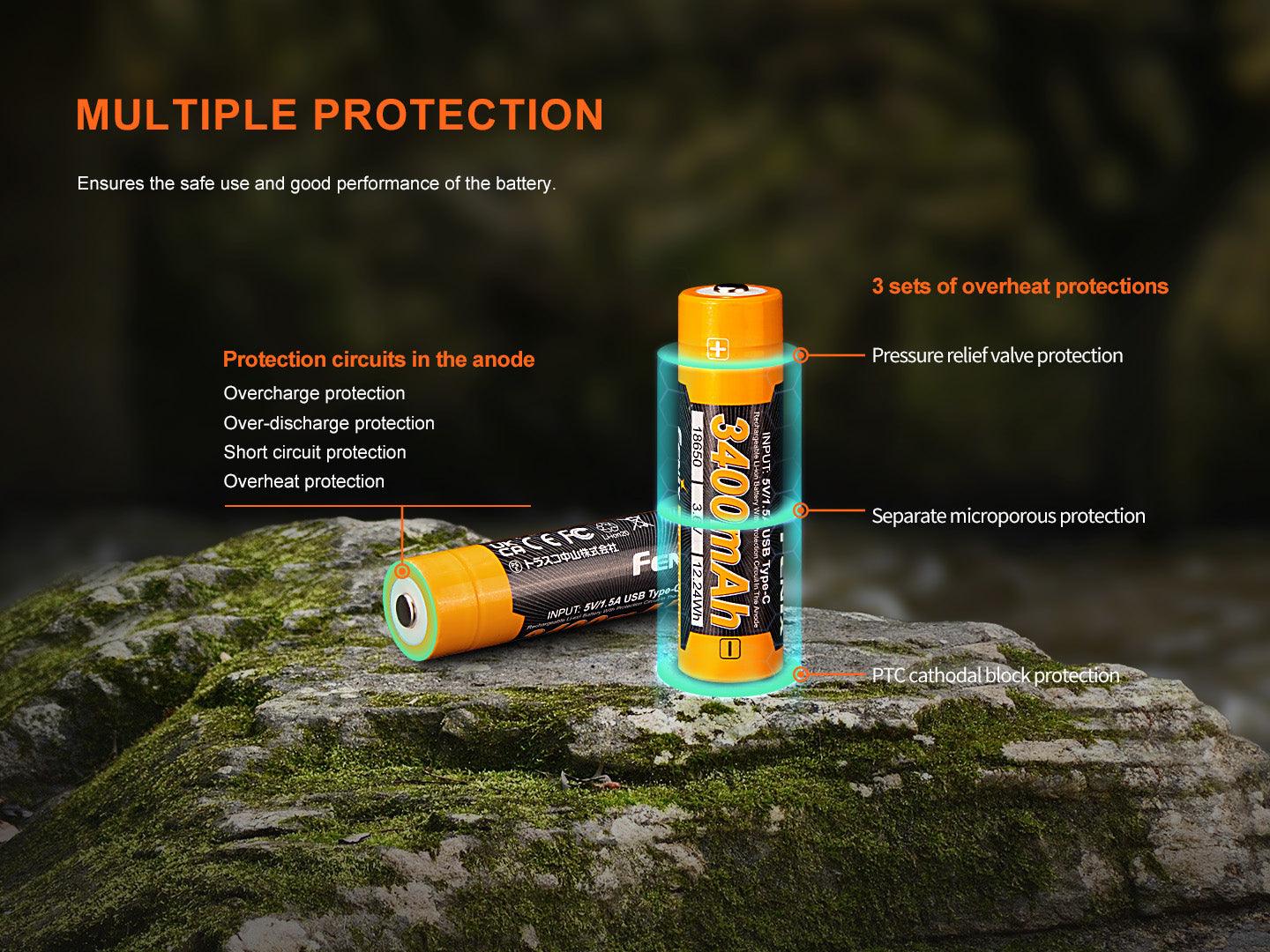 Fenix ARB-L18-3400U V3.0 - USB-Akku 18650 (3400 mAh, Version 3.0)
