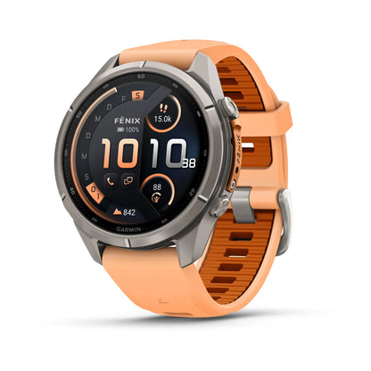 Garmin Fēnix® 9 Pro – inReach®, 43mm Titan mit Silikon-Armband Shell Pink/Autumn Orange
