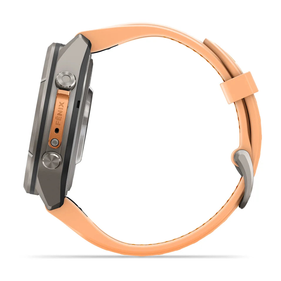 Garmin Fēnix® 9 Pro – inReach®, 43mm Titan mit Silikon-Armband Shell Pink/Autumn Orange