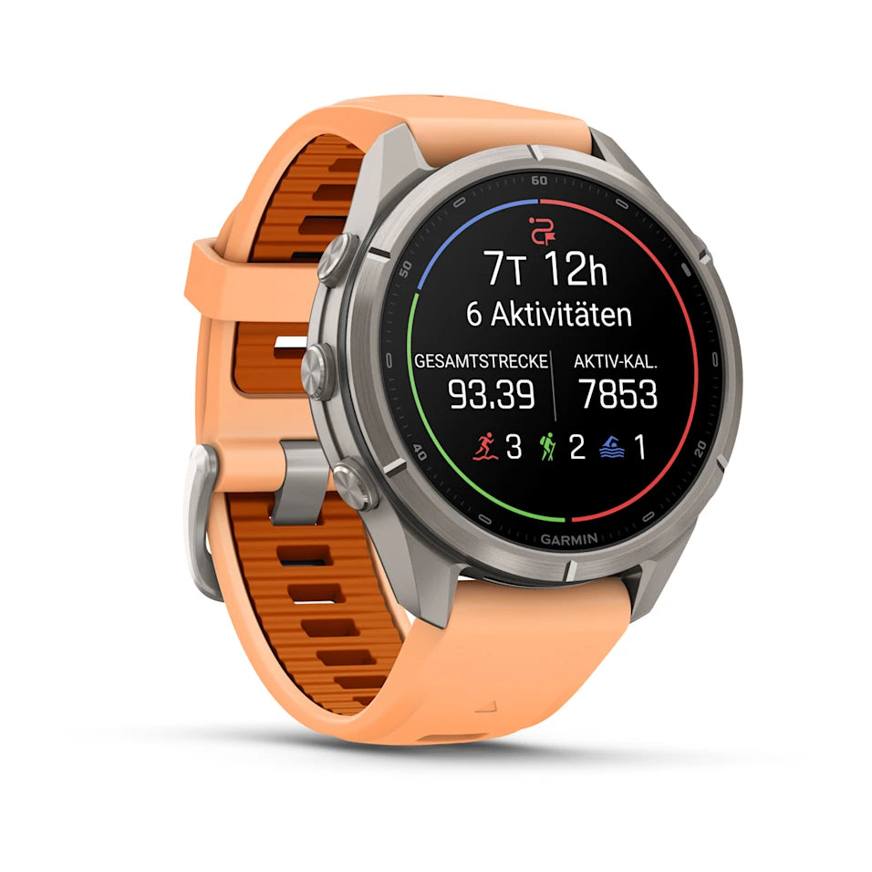 Garmin Fēnix® 9 Pro – inReach®, 43mm Titan mit Silikon-Armband Shell Pink/Autumn Orange