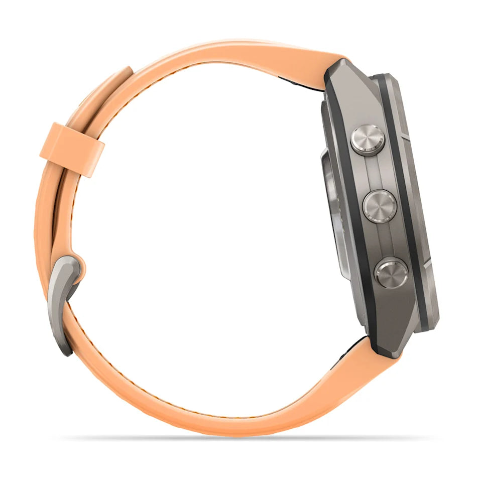 Garmin Fēnix® 9 Pro – inReach®, 43mm Titan mit Silikon-Armband Shell Pink/Autumn Orange