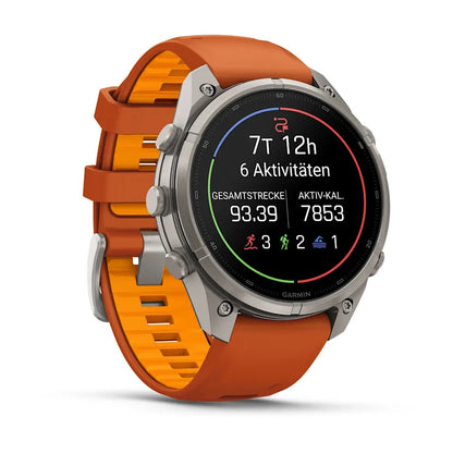 Garmin Fēnix® 9 Pro – inReach®, 47mm Titan mit Silikon-Armband Autumn Orange/Spark Orange