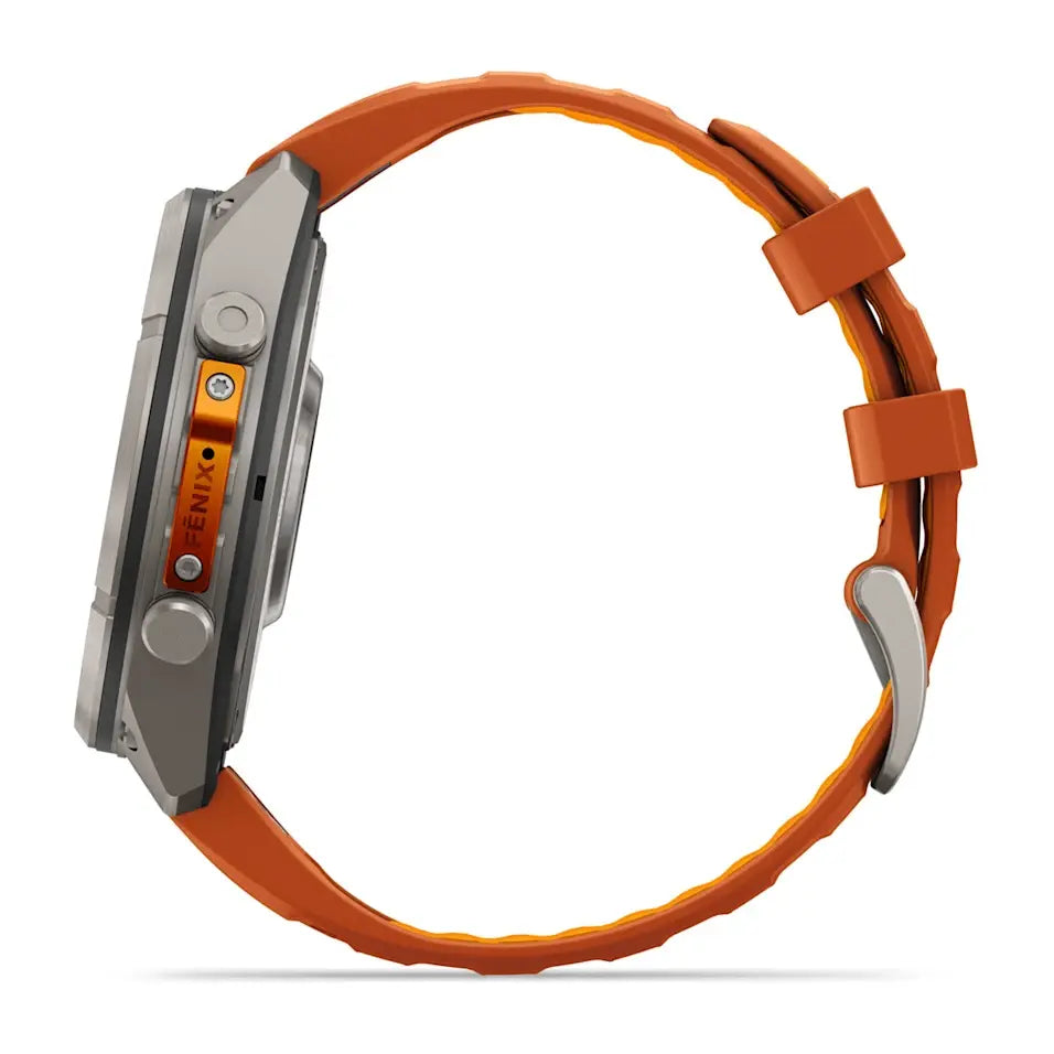 Garmin Fēnix® 9 Pro – inReach®, 47mm Titan mit Silikon-Armband Autumn Orange/Spark Orange – Bild 