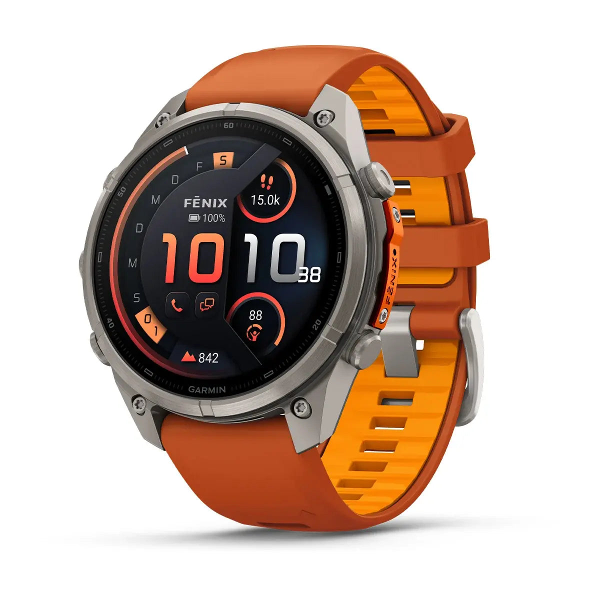 Garmin Fēnix® 9 Pro – inReach®, 47mm Titan mit Silikon-Armband Autumn Orange/Spark Orange – Bild 