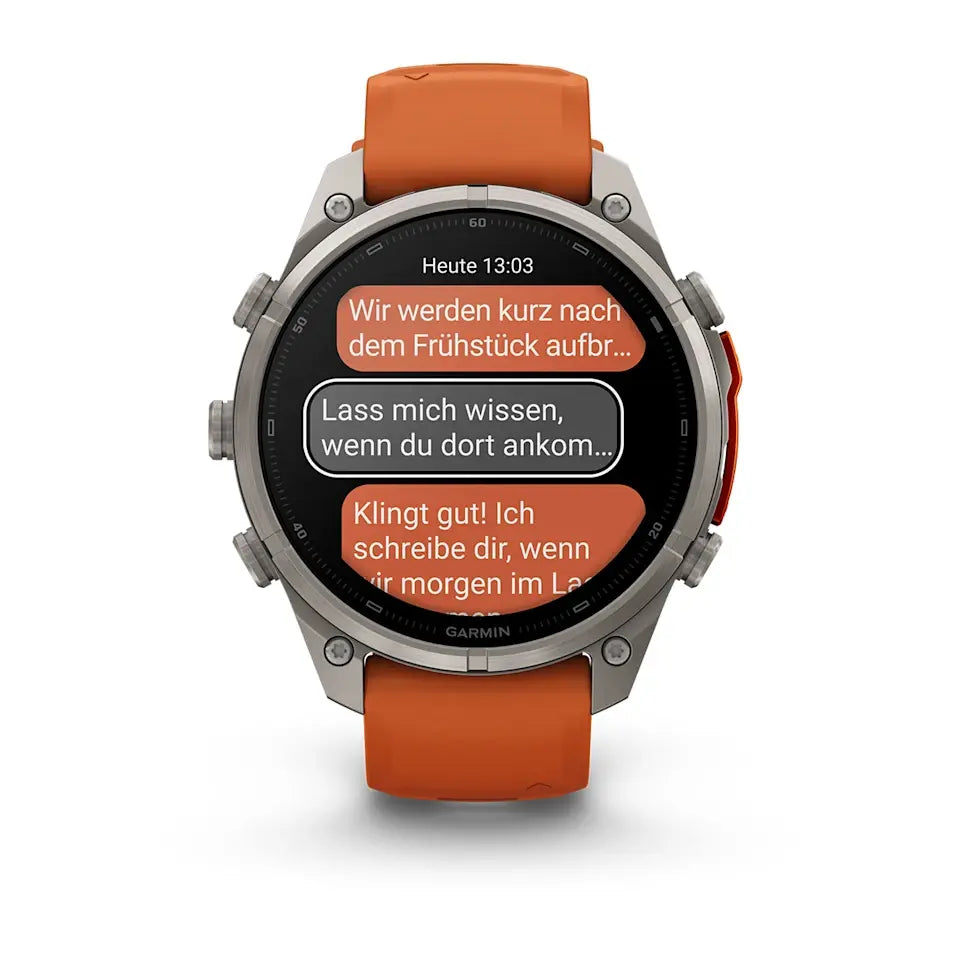 Garmin Fēnix® 9 Pro – inReach®, 47mm Titan mit Silikon-Armband Autumn Orange/Spark Orange – Bild 