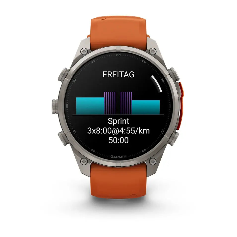 Garmin Fēnix® 9 Pro – inReach®, 47mm Titan mit Silikon-Armband Autumn Orange/Spark Orange – Bild 
