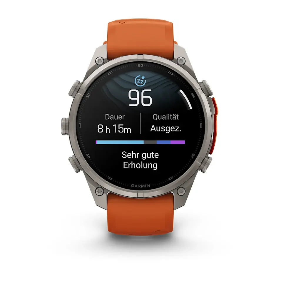 Garmin Fēnix® 9 Pro – inReach®, 47mm Titan mit Silikon-Armband Autumn Orange/Spark Orange – Bild 