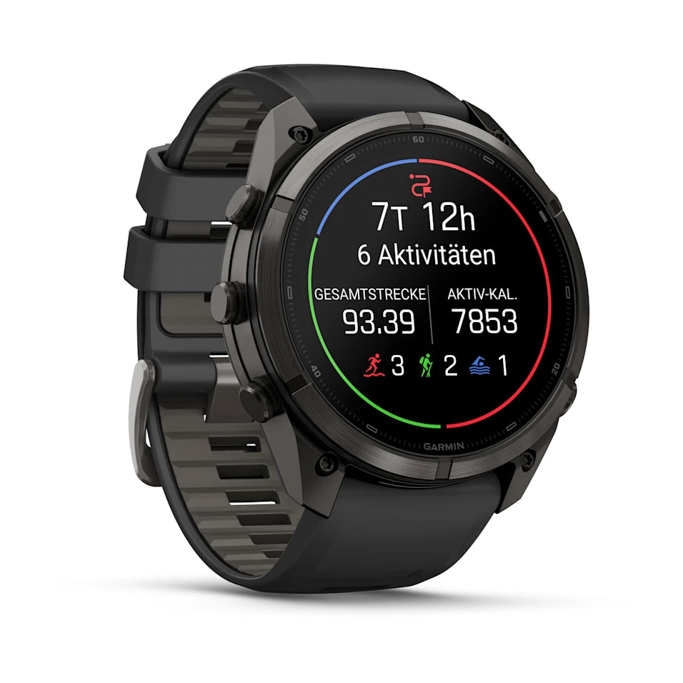 Garmin Fēnix® 9 Pro – inReach®, 51mm Carbongrau DLC Titan mit Silikon-Armband Schwarz/Kieselgrau