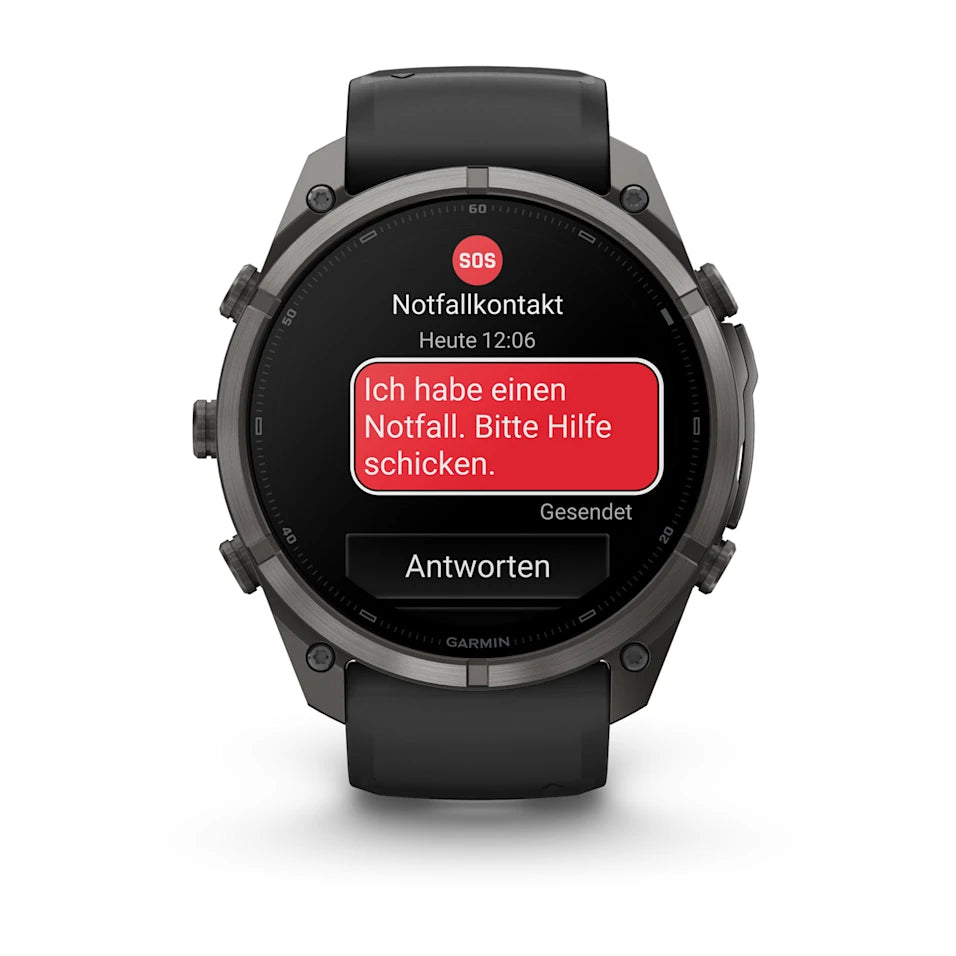 Garmin Fēnix® 9 Pro – inReach®, 51mm Carbongrau DLC Titan mit Silikon-Armband Schwarz/Kieselgrau – Bild 