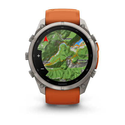 Garmin Fēnix® 9 Pro – inReach®, 51mm Titan mit Silikon-Armband Autumn Orange/Spark Orange
