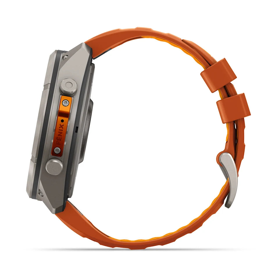 Garmin Fēnix® 9 Pro – inReach®, 51mm Titan mit Silikon-Armband Autumn Orange/Spark Orange – Bild 