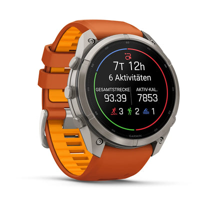 Garmin Fēnix® 9 Pro – inReach®, 51mm Titan mit Silikon-Armband Autumn Orange/Spark Orange