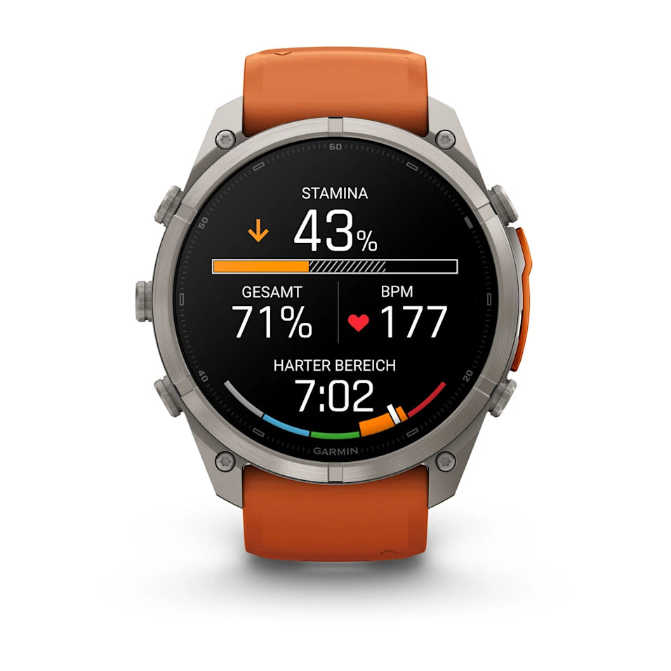 Garmin Fēnix® 9 Pro – inReach®, 51mm Titan mit Silikon-Armband Autumn Orange/Spark Orange