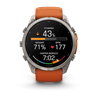 Garmin Fēnix® 9 Pro – inReach®, 51mm Titan mit Silikon-Armband Autumn Orange/Spark Orange