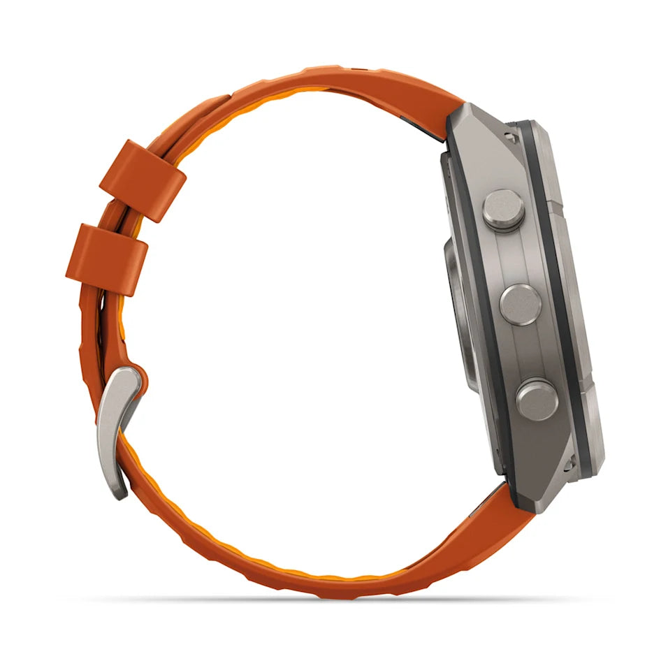 Garmin Fēnix® 9 Pro – inReach®, 51mm Titan mit Silikon-Armband Autumn Orange/Spark Orange – Bild 