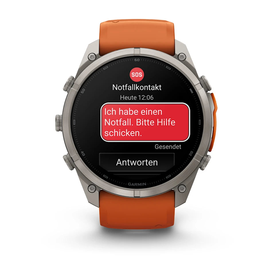 Garmin Fēnix® 9 Pro – inReach®, 51mm Titan mit Silikon-Armband Autumn Orange/Spark Orange – Bild 