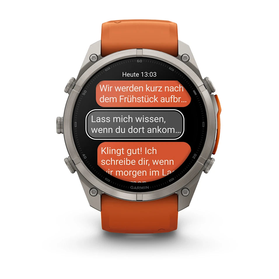 Garmin Fēnix® 9 Pro – inReach®, 51mm Titan mit Silikon-Armband Autumn Orange/Spark Orange