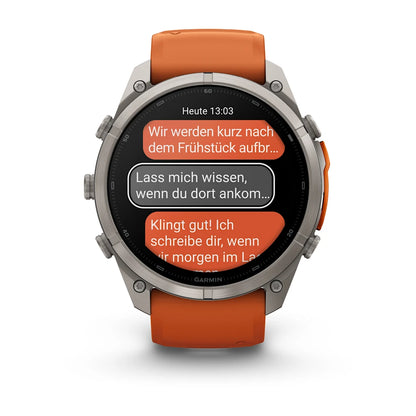 Garmin Fēnix® 9 Pro – inReach®, 51mm Titan mit Silikon-Armband Autumn Orange/Spark Orange