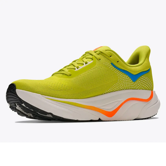 Hoka Herrenlaufschuhe Arahi 9, hoka citrus / neon tangerine – Rückansicht – hellgrün / 43 1/3
