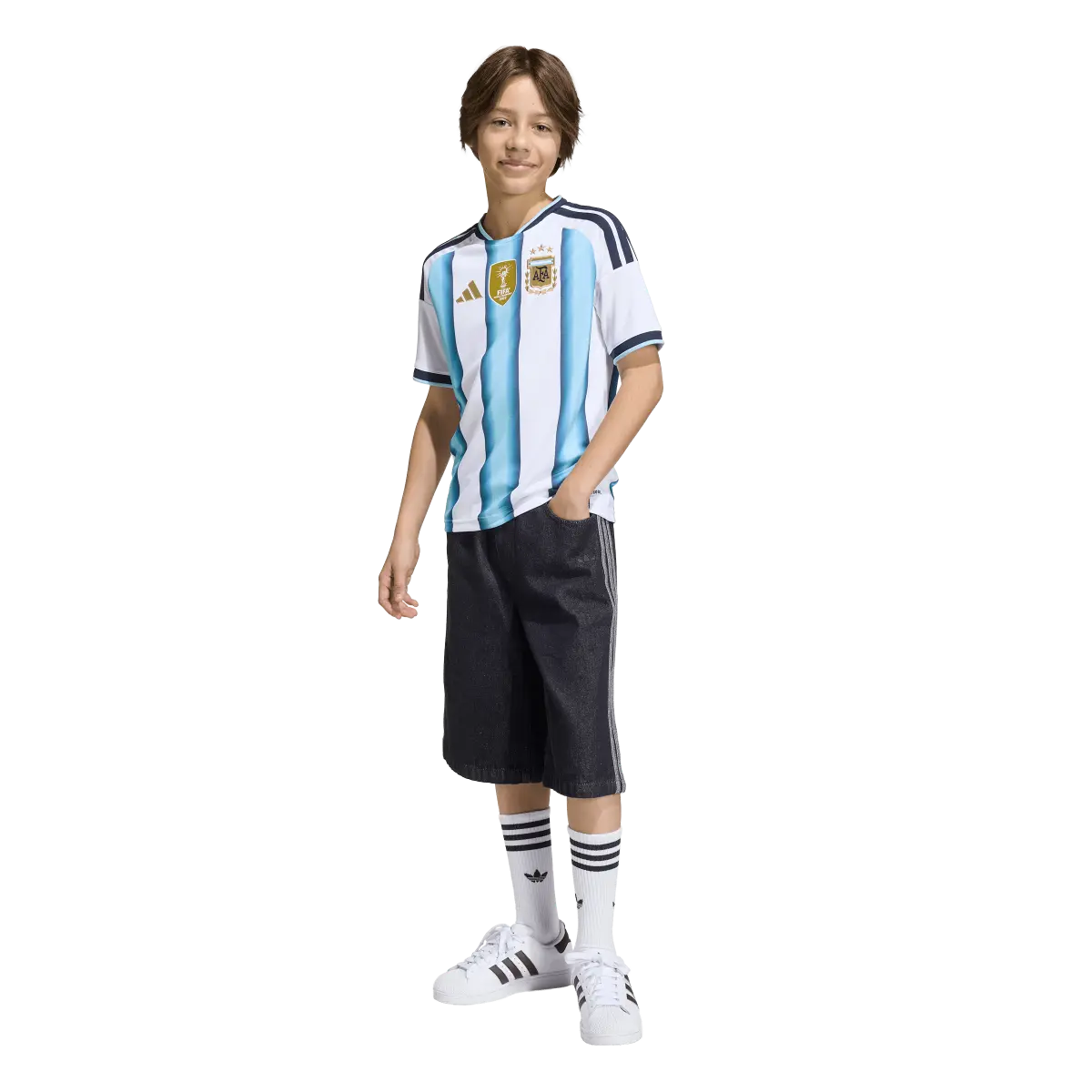 Argentinien Kinderfußballshirt Home Jersey 2026, Heimtrikot mit Climacool für junge Fußballfans - machsport