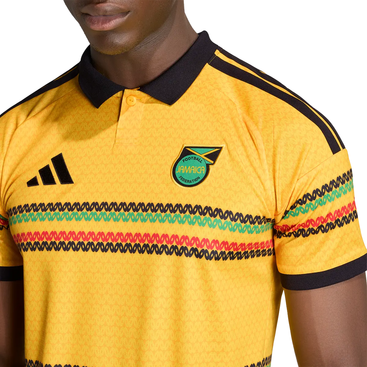 Jamaika Herrenfußballschirt Home Jersey 2026, Heimtrikot mit Climacool und Bob Marley Inspiration - machsport – Bild 