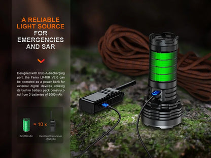 Fenix LR40R V2.0 Superhelle Hochleistungs-Suchlampe mit Spot- und Flutlichtfunktion, 15000 Lumen