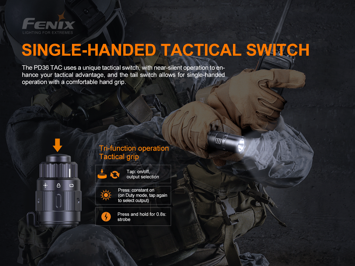 Fenix PD36 TAC Mechanische taktische Taschenlampe, 3000 Lumen