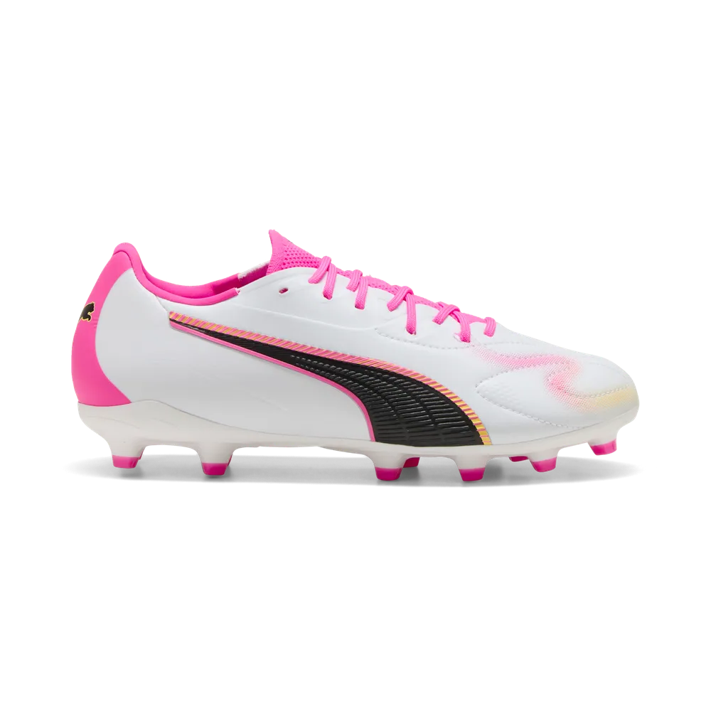 Puma Kinderfußballschuhe King 20 Match FG/AG, White-Poison Pink-Bright Aqua