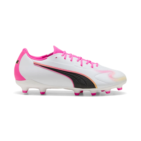 Puma Kinderfußballschuhe King 20 Match FG/AG, White-Poison Pink-Bright Aqua – weiß/pink / 32