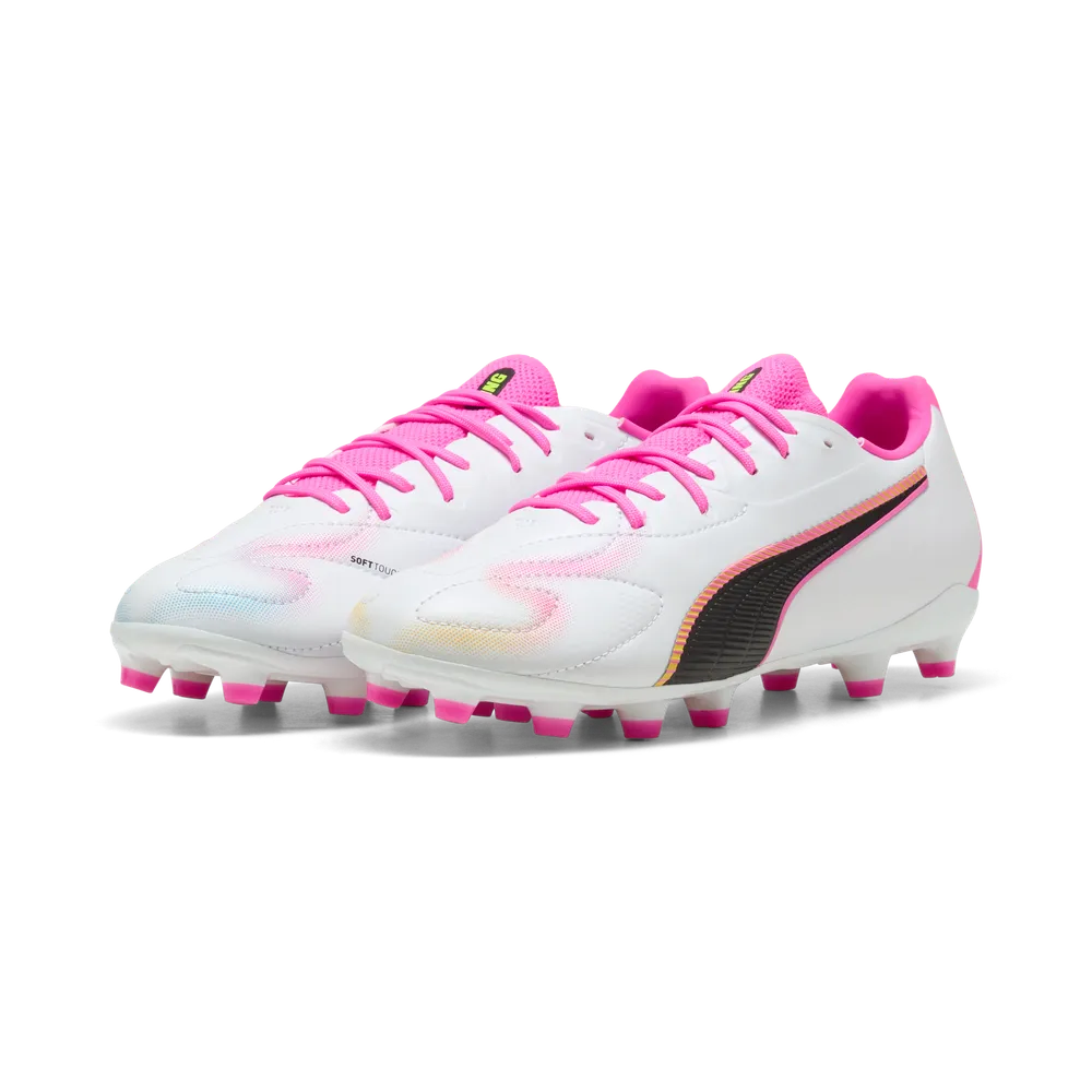 Puma Kinderfußballschuhe King 20 Match FG/AG, White-Poison Pink-Bright Aqua