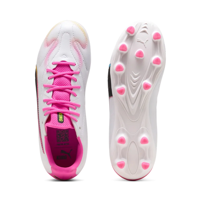 Puma Kinderfußballschuhe King 20 Match FG/AG, White-Poison Pink-Bright Aqua