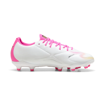 Puma Kinderfußballschuhe King 20 Match FG/AG, White-Poison Pink-Bright Aqua