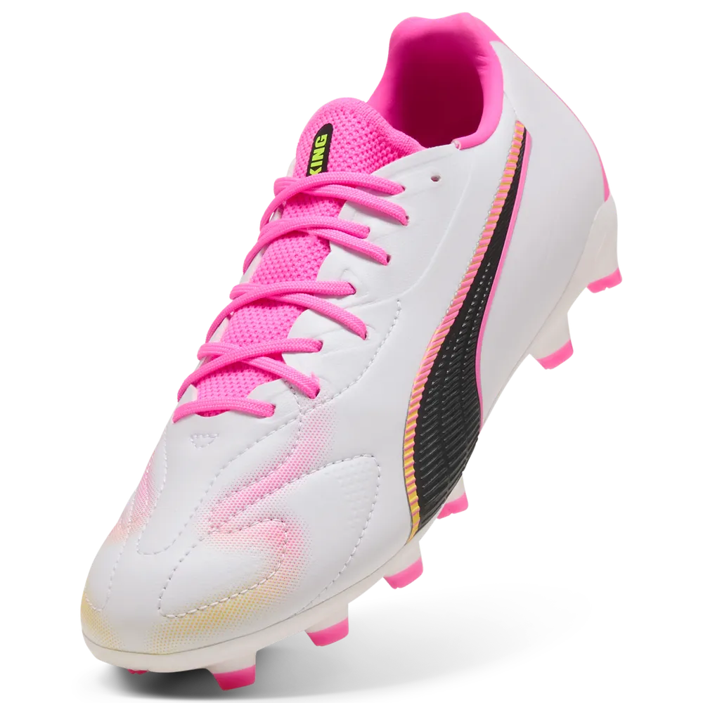 Puma Kinderfußballschuhe King 20 Match FG/AG, White-Poison Pink-Bright Aqua
