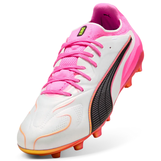 Puma Fußballschuhe King 20 Ultimate FG/AG, White-Poison Pink-Bright Aqua – Rückansicht – weiß/pink / 40