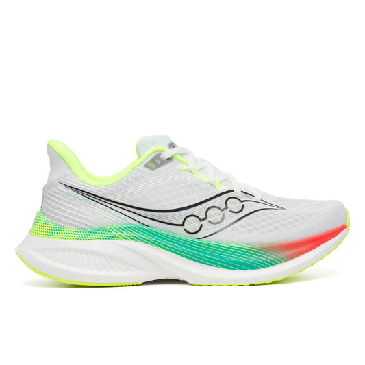 Saucony Herrenlaufschuhe Endorphin Speed 5, white/multi – weiss/gelb / 42