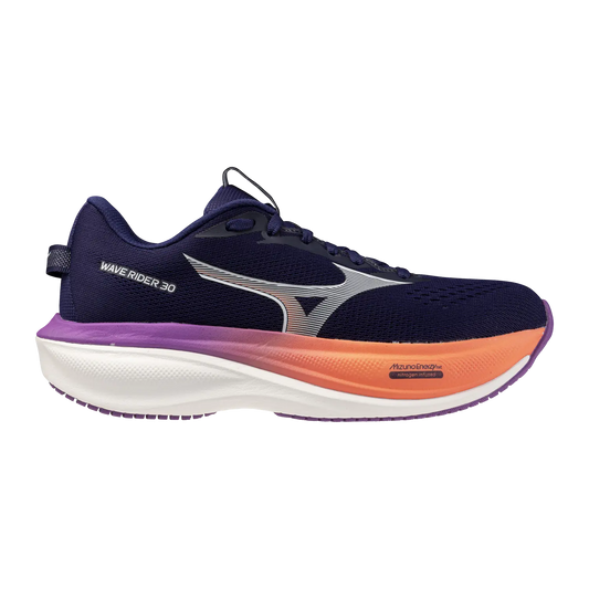 Mizuno Damenlaufschuhe Wave Rider 30, Rhodonite/white/firecracker – dunkelblau / 37