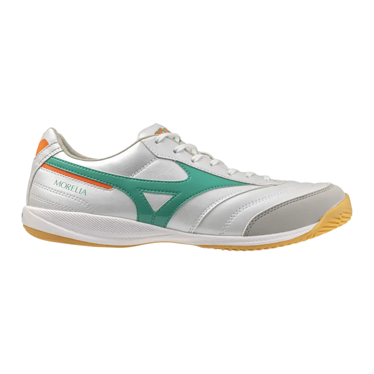 Mizuno Hallenfußballschuhe Morelia Sala Pro IN, White/arcadia/lava Orange – weiß/mint / 39