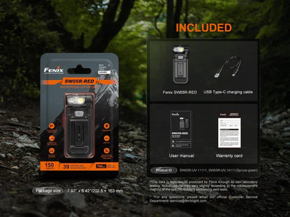 Fenix SW05R-RED kompakte Taschenlampe mit weißem und rotem Licht, 150 Lumen (Weißlicht)