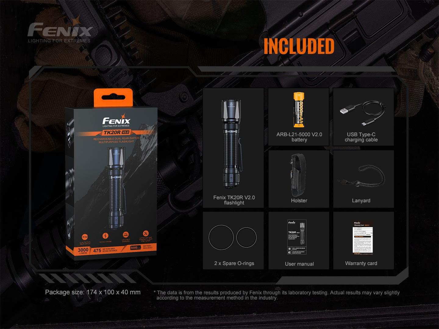 Fenix TK20R V2.0 Wiederaufladbare Mehrzweck-Taschenlampe mit Doppelschalter, 3000 Lumen