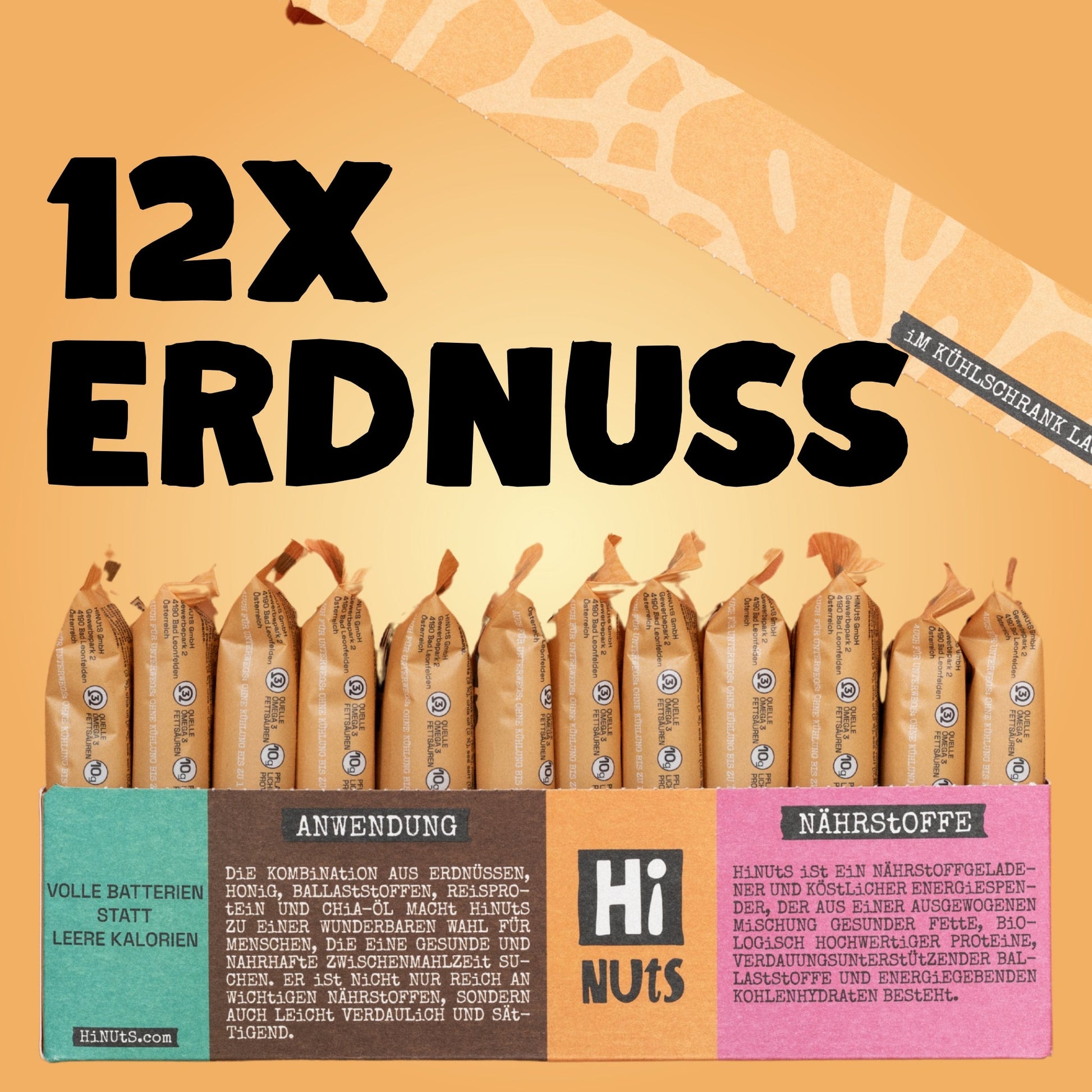 HiNUtS Lieblingspaket Erdnuss (12 Stück), Energie-Riegelpaket mit geröstetem Erdnussmus und Honig – Bild 