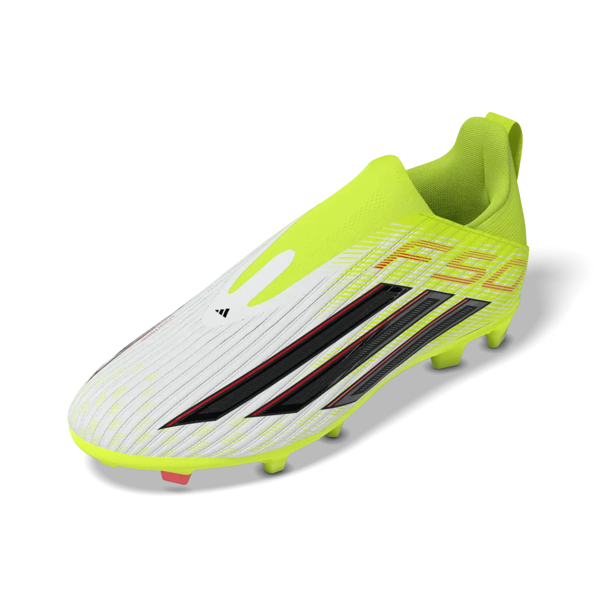 Adidas Kinderfußballschuhe F50 League LL FG/MG, Rasen- und Kunstrasenschuhe, seitliche Ansicht, 3D-Rendering