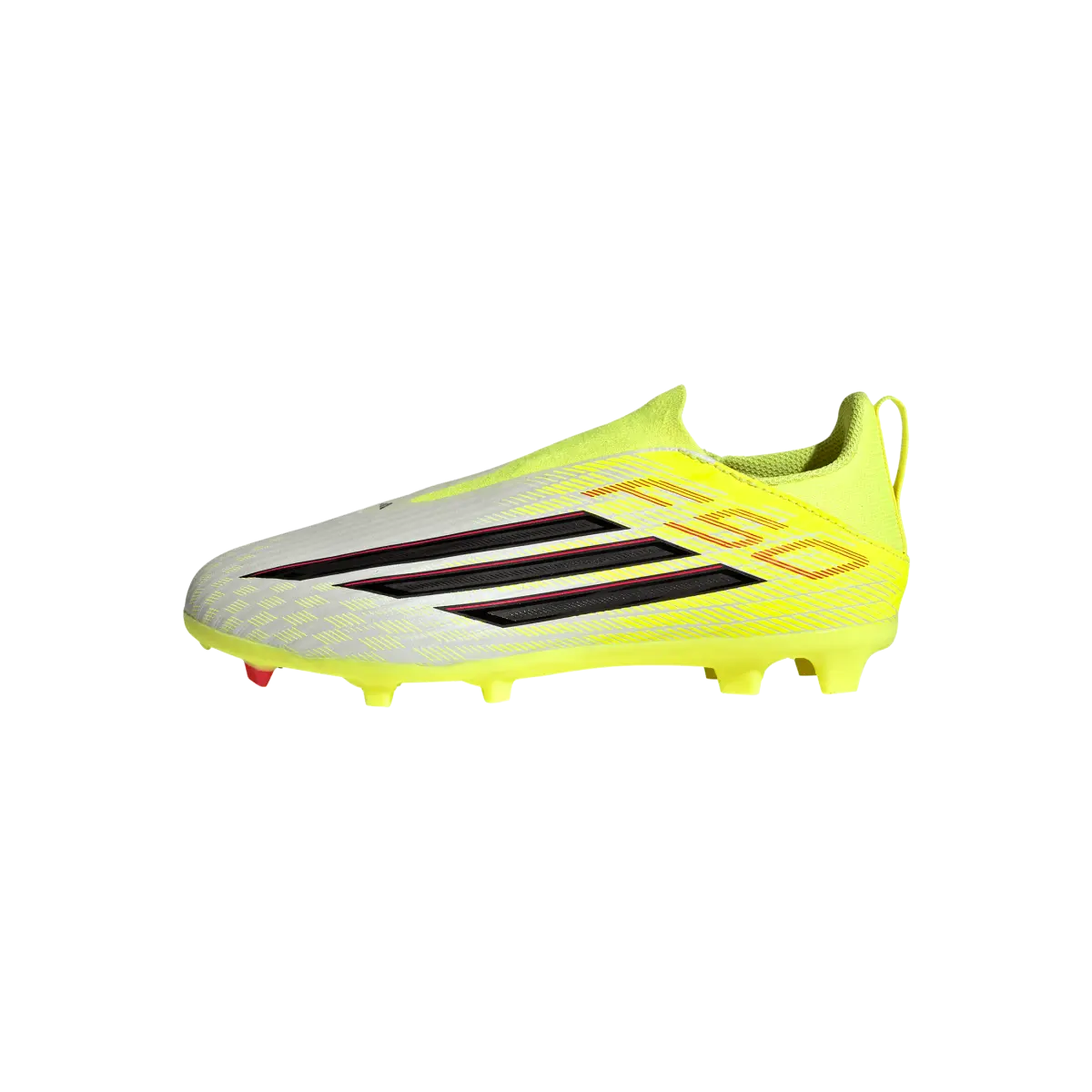 Adidas Kinderfußballschuhe F50 League LL FG/MG für Rasen und Kunstrasen, seitliche Ansicht, bequemes Fußballschuh-Design.