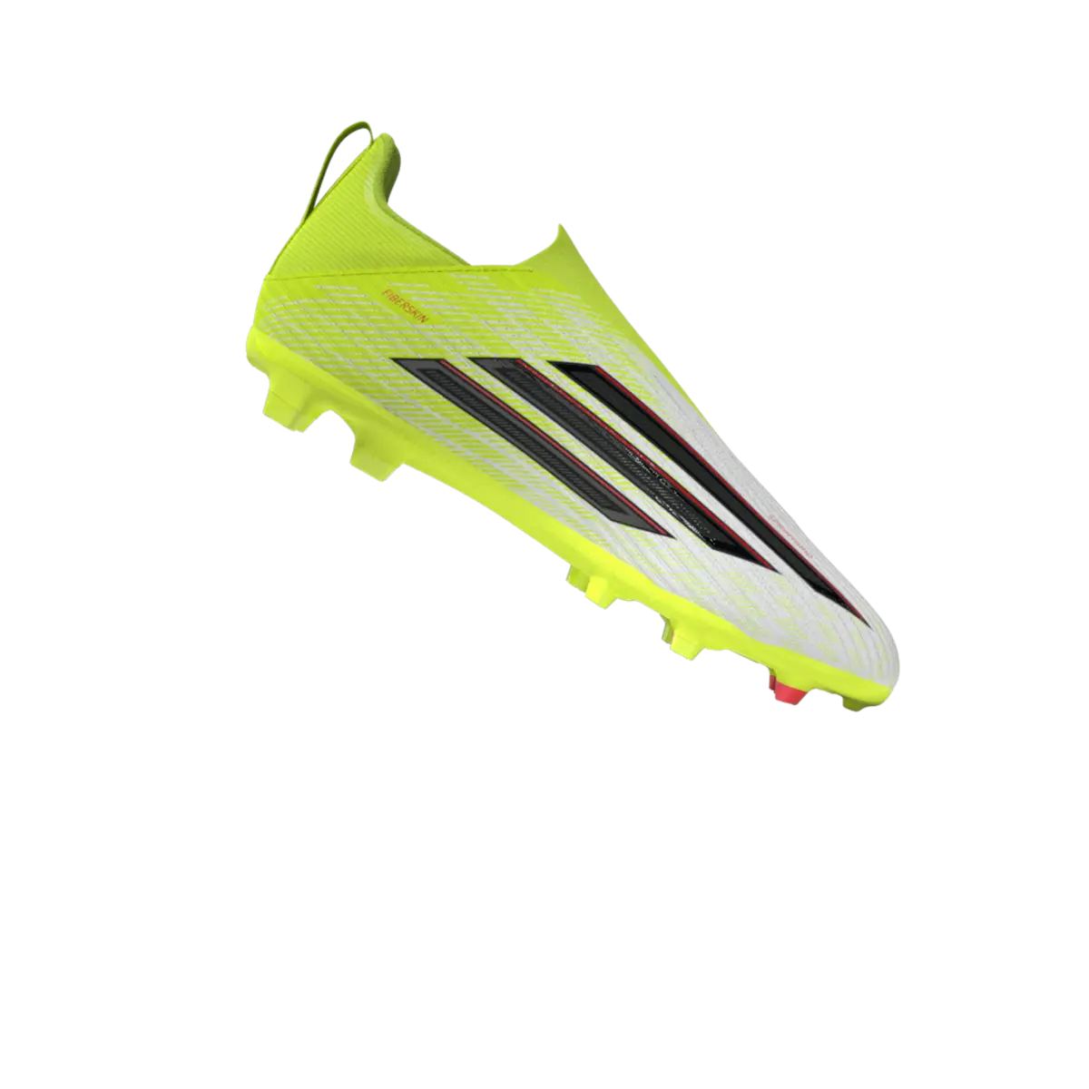 Adidas Kinderfußballschuhe F50 League LL FG/MG auf Rasen- und Kunstrasen, seitlich fotografiert, in schwarz mit weißen Details – Bild 