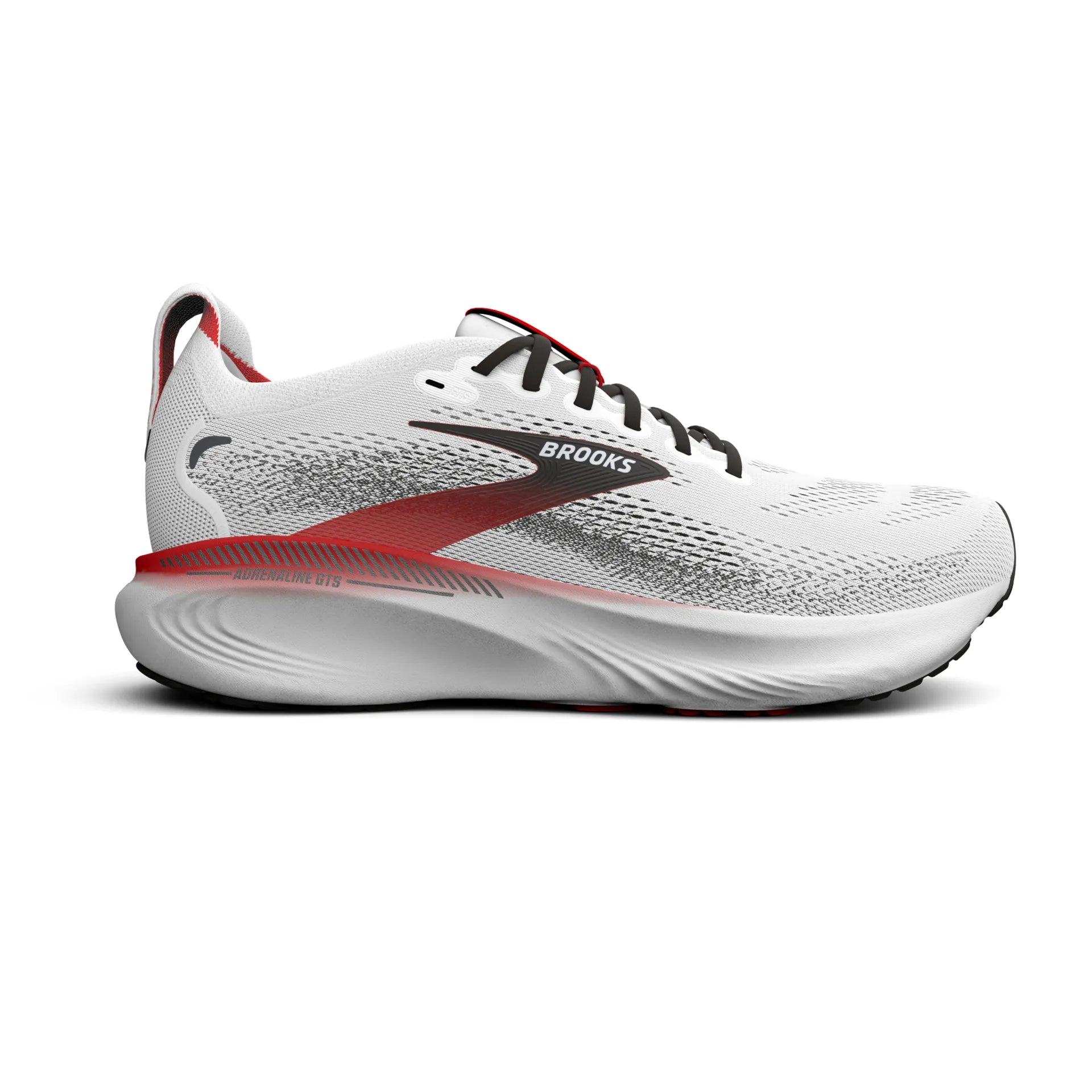 Brooks Herrenlaufschuhe Adrenaline GTS 25 White/Black/Red, Stabilitätsschuh mit GuideRails Support - machsport – Bild 