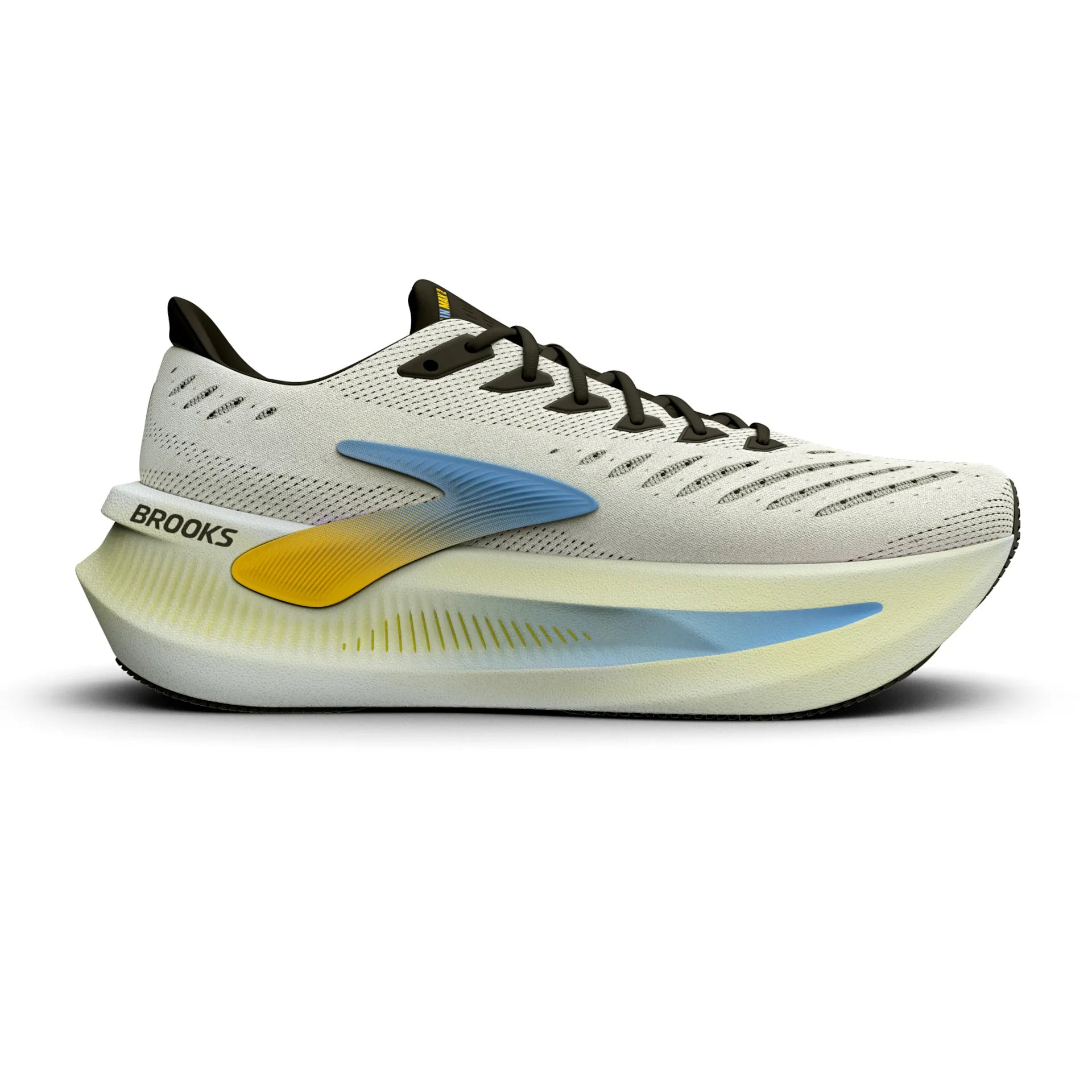 Brooks Herrenlaufschuhe Glycerin Max 2 Bright White/Black/Nightlife, maximal gedämpfter Laufschuh für Komfort und sanfte Übergänge - machsport – Bild 