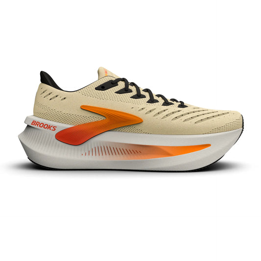 Brooks Herrenlaufschuhe Glycerin Max 2 Rutabaga/Orange/Shocking Orange, maximal gedämpfter Laufschuh für Komfort und sanfte Übergänge – Weiss/Orange / 42