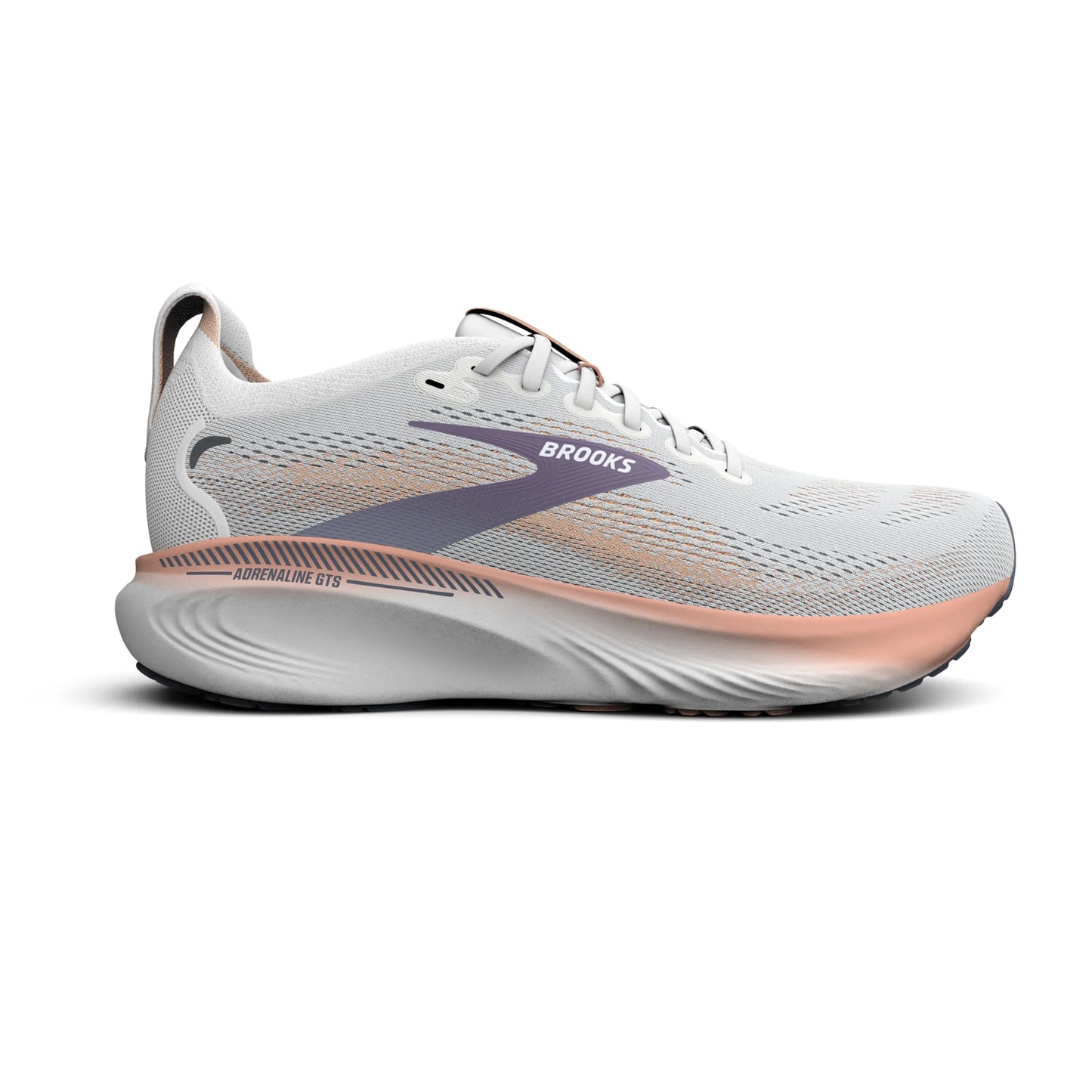 Brooks Damenlaufschuhe Adrenaline GTS 25 Oyster Mushroom/Peach/Grape, Stabilitätsschuh mit GuideRails Support - machsport