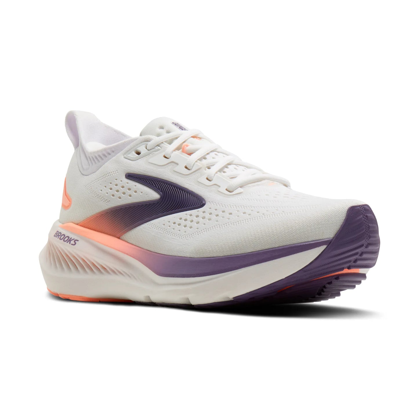 Brooks Damenlaufschuhe Glycerin 23 White/Mulled Grape/Clear, komfortabler Laufschuh für weiche Landungen - machsport